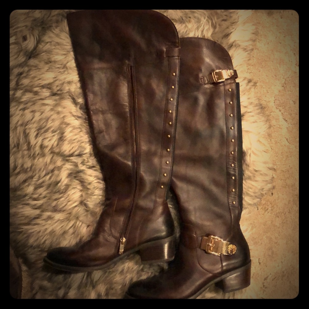 Vince Camuto brown leather knee high boots